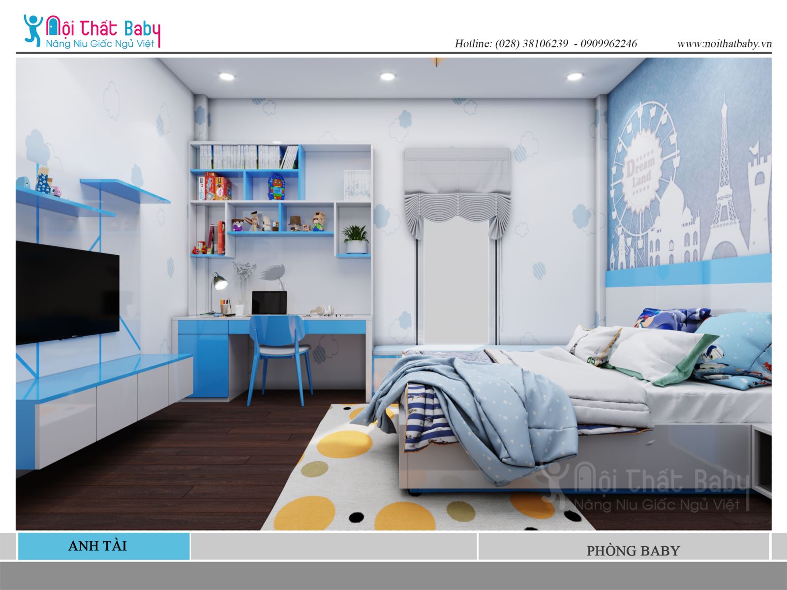 Phòng ngủ bé trai đẹp và dễ thương màu xanh